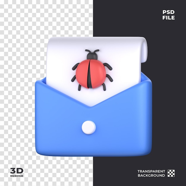 E-mail Virus 3D Icon perfect voor cybersecurity thema
