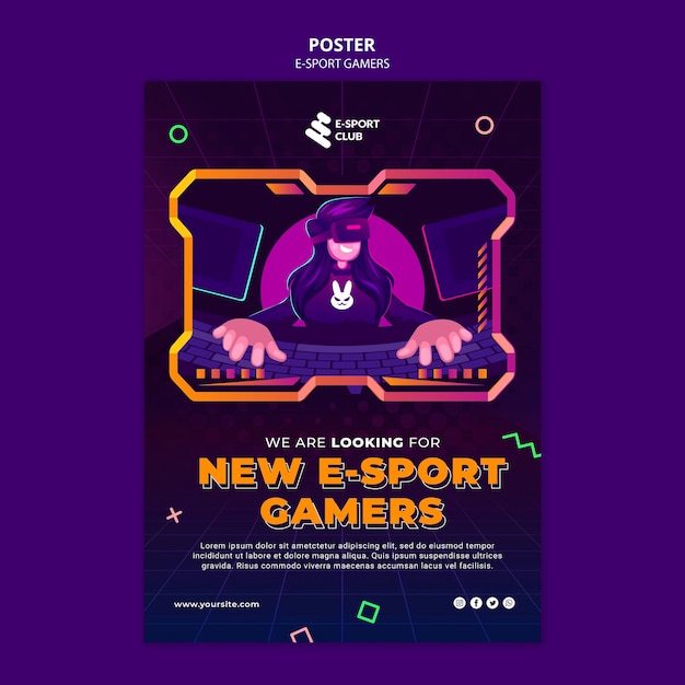 PSD modello di stampa di giochi e-sport