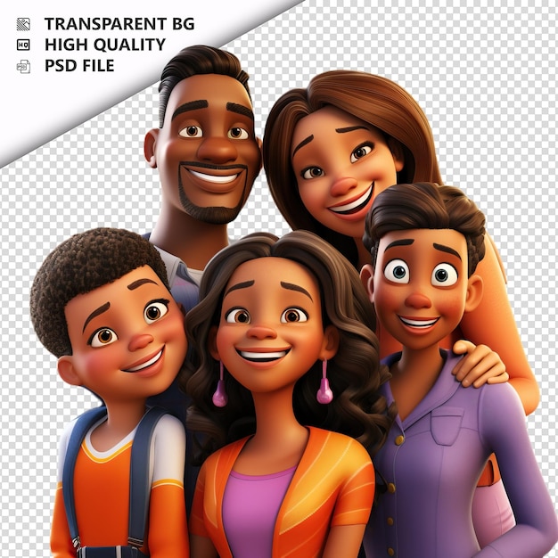 PSD eager black family 3d cartoon style white background isol
