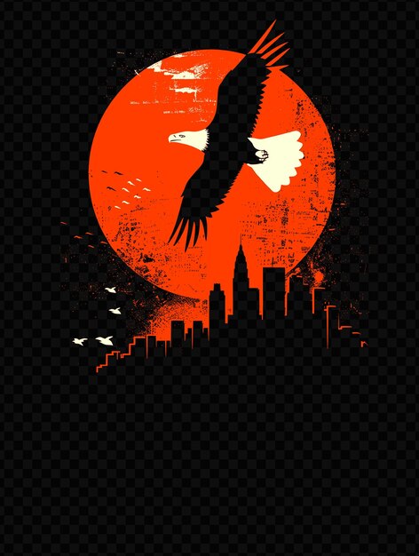 Eagle soaring high in the sky with a cityscape below poster psd art design concept poster banner