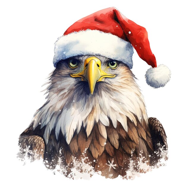 PSD eagle wearing santa hat for christmas event watercolor style ai generated