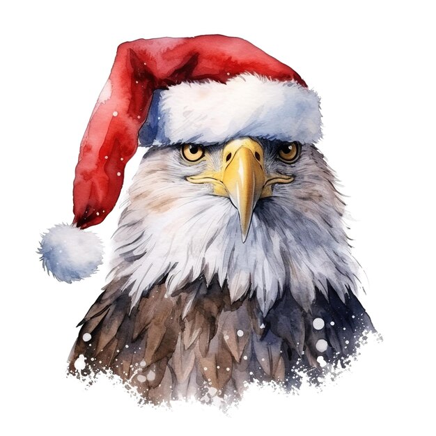 PSD eagle wearing santa hat for christmas event waterverf stijl ai gegenereerd