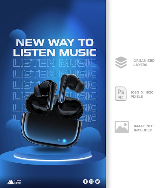 PSD earbud advertisement social media stories