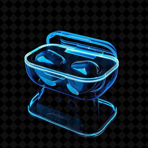 earbuds case with secure closure made with petg case with br neon object on dark background