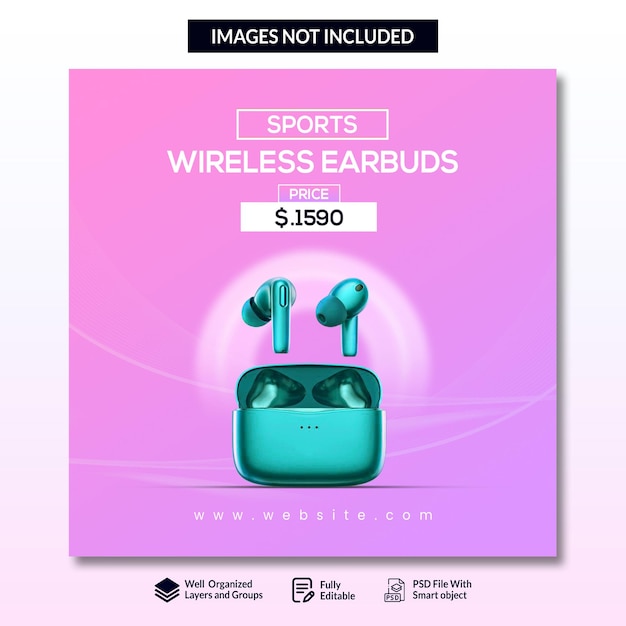 PSD earbuds super sale social media banner template