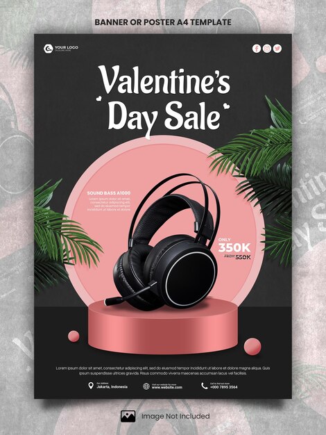 PSD auricolare speciale vendita di san valentino poster a4 o modello banner