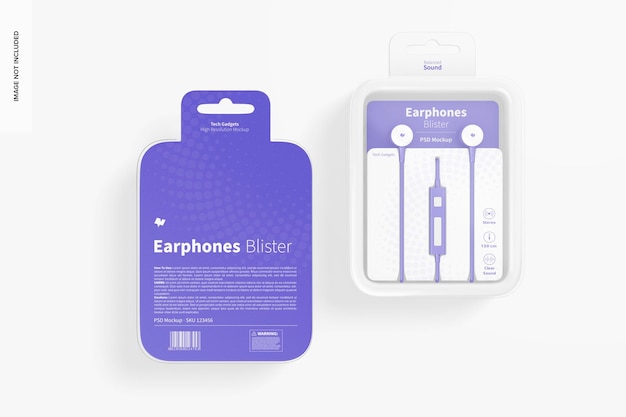 Earphones blister mockup, front and back