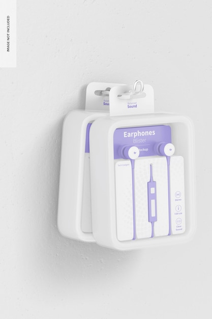 PSD earphones blister mockup, hanging