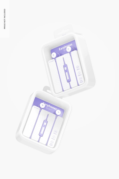 PSD earphones blisters mockup, floating