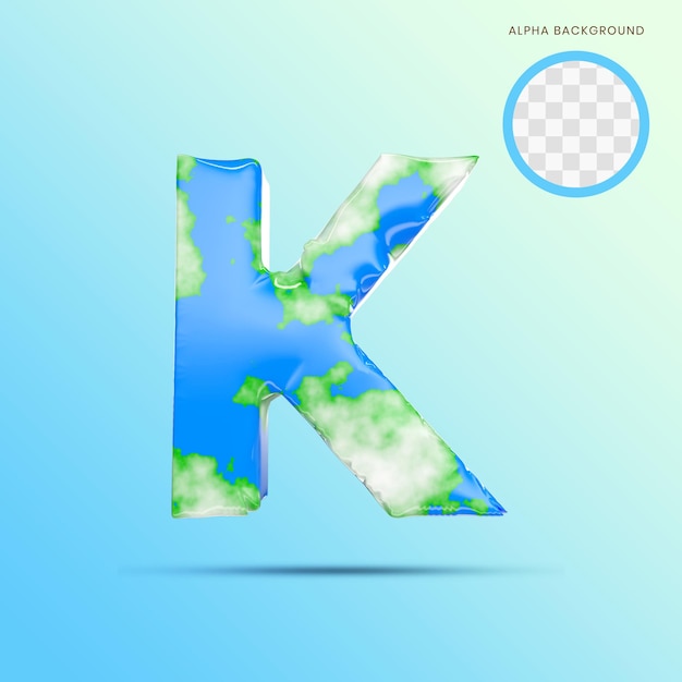 Earth alphabet upercase k 3d