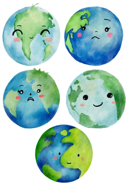 Earth Character With Different Expression