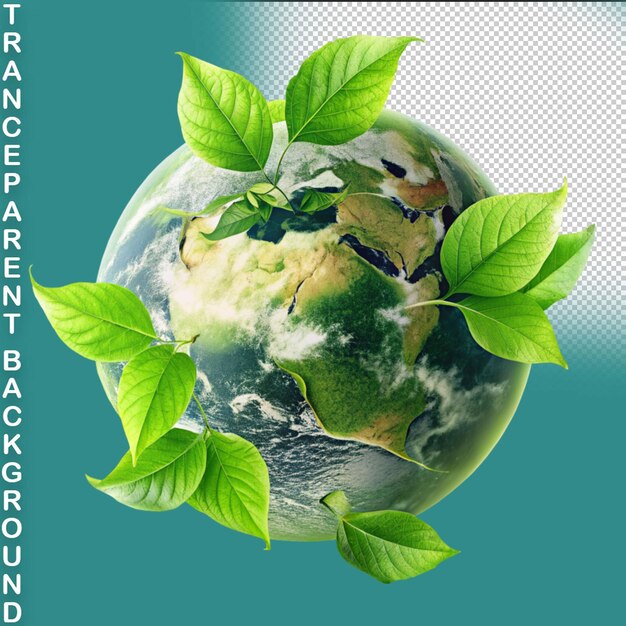 PSD earth day concept illustratie van de groene planeet aarde op een transparante achtergrond