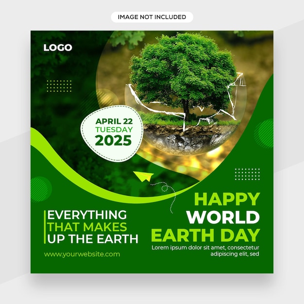 Earth day related social media post banner or square flyer template or facebook cover template