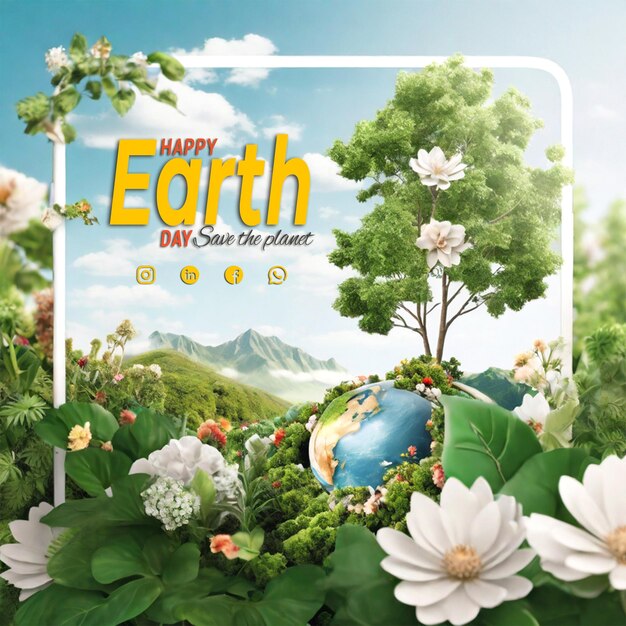 PSD День земли спасем планету социальные сети instagram шаблон дизайна баннера