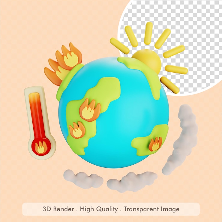 PSD глобальное потепление земли симпатичная стилизованная 3d иллюстрация