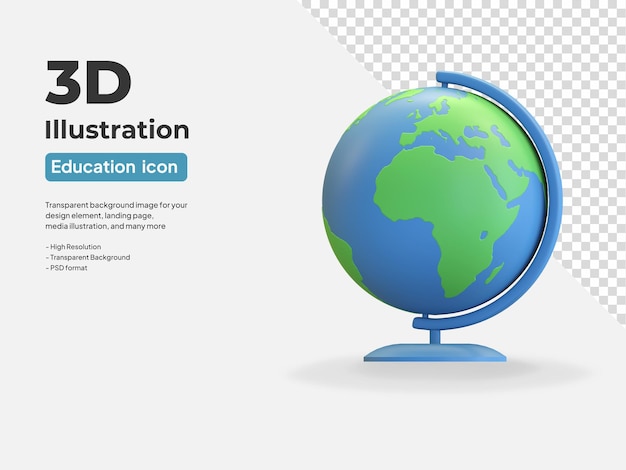 Earth globe map geography icon school education 3d render illustration