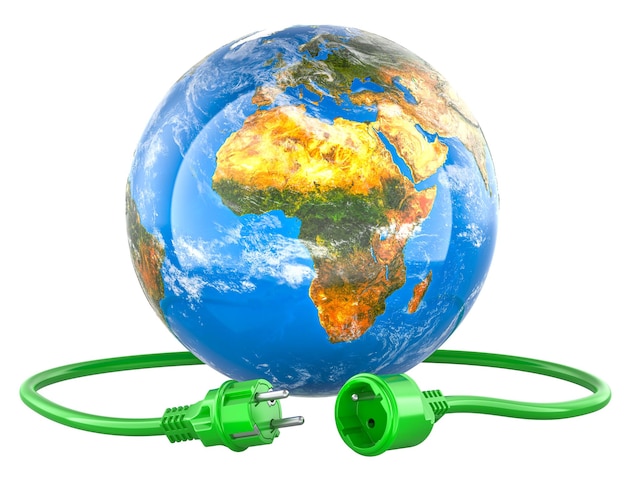 earth globe with electric plug and socket disconnection 3d rendering on transparent background