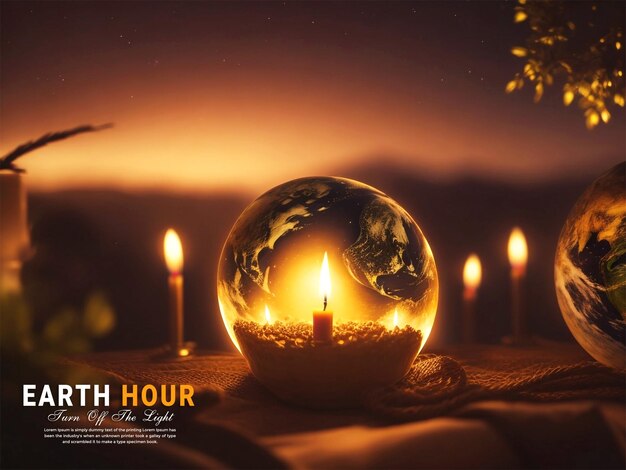 PSD earth hour banner and media landing page with earth hour background