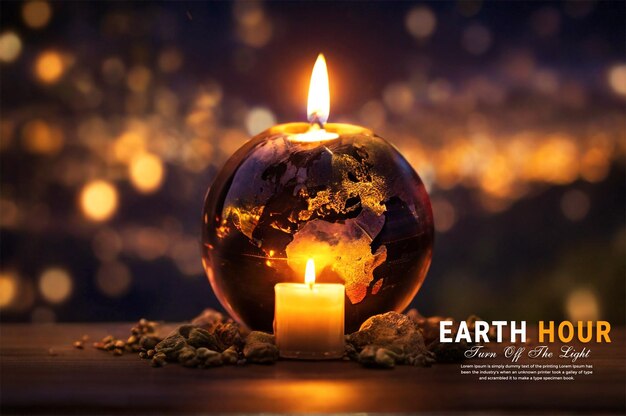 PSD earth hour banner and media landing page with earth hour background