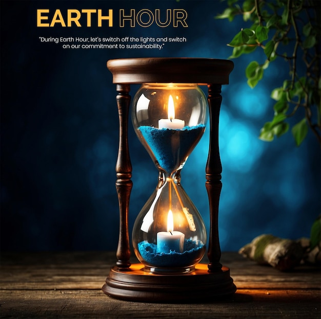 PSD earth hour concept candlelit hourglass represent the spirit of earth hour