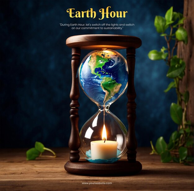 PSD Концепция часа земли - песочные часы при свечах символизируют дух часа земли