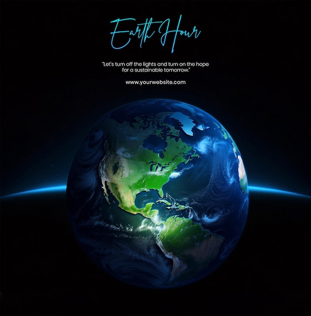 PSD earth hour concept globe surrounded by darkness symbolizing global participation in earth hour