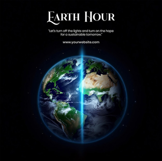 PSD earth hour concept globe surrounded by darkness symbolizing global participation in earth hour