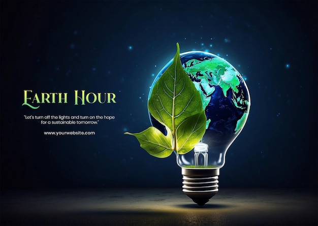 Earth hour-concept gloeiende gloeilamp die tijdens earth hour verandert in een blad
