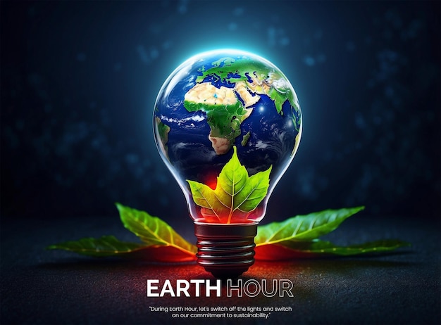 PSD earth hour concept glowing light bulb transforming into a leaf during earth hour