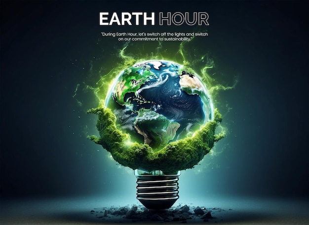 伝統的な電力を置き換えるグリーンエネルギー波の視覚的なメタファーであるearth hourコンセプト