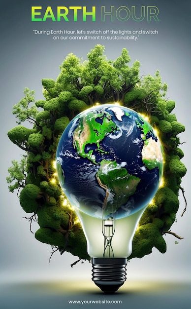 Earth hour-concept visuele metafoor van een groene energiestroom die traditionele energie vervangt