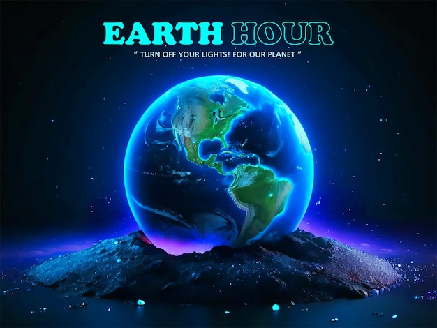 PSD earth hour day social media landing page met een afbeelding van de aarde gezien uit de ruimte duidelijk te zien