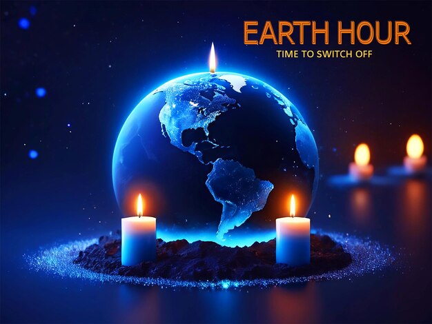 PSD earth hour design social media post or landing page with earth hour concept 3d illustration