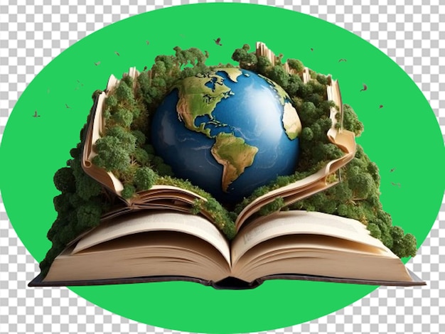 Terra su un libro aperto sullo sfondo della giornata mondiale del libro