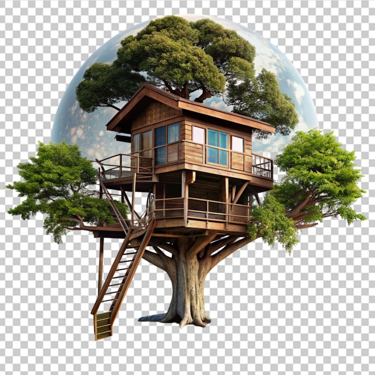 PSD earth tree house png