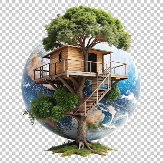 PSD earth tree house png