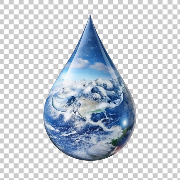 PSD earth in a water drop lack of water concept on transparent background