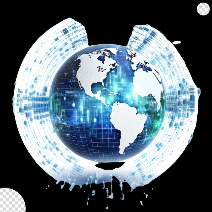 PSD earth with digital elements like pixels and data streams highlighting the role of technology in healthcare png