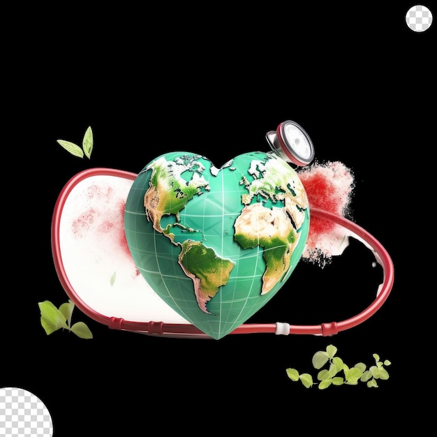 PSD earth with a heartbeat line wrapping around emphasizing the importance of cardiovascular health worldwide png