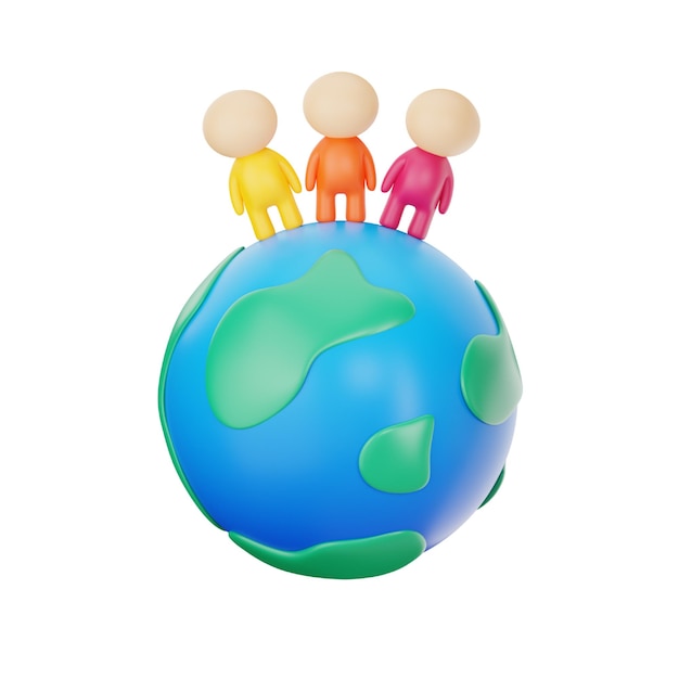 earth with people 3d icon for ecology and earth