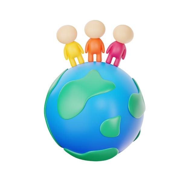 Earth with people 3D icon for ecology and earth