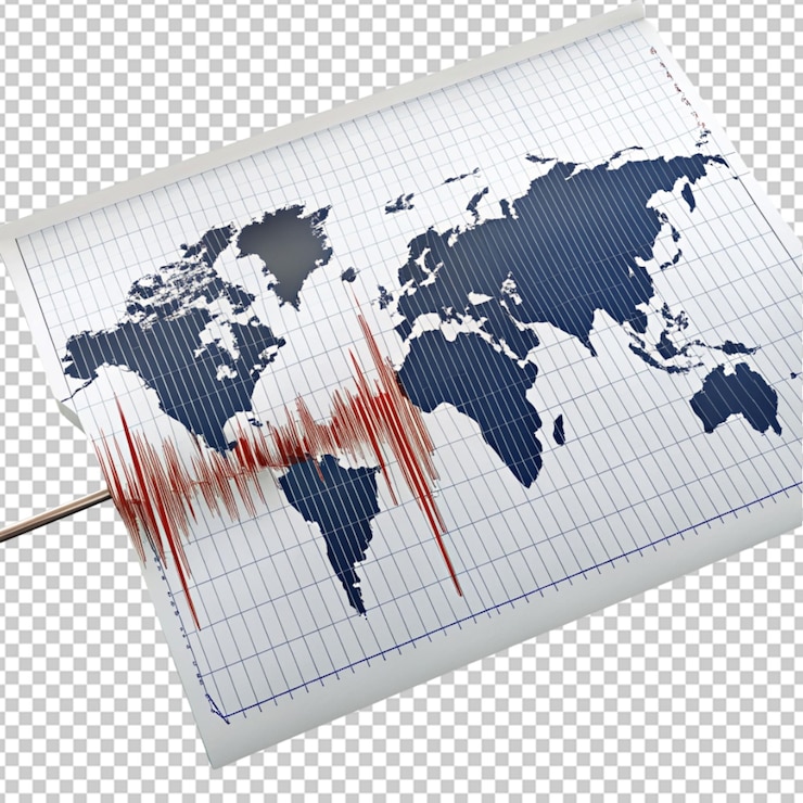 PSD earthquake data chart a map of the world on transparent background