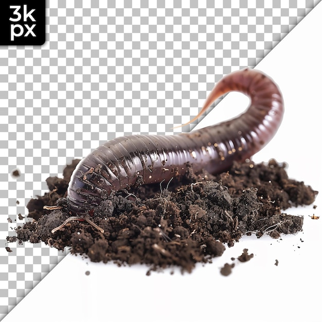 Earthworm in Soil on Transparent Background