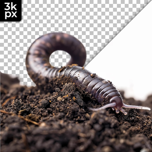 Earthworm on Soil with Transparent Background