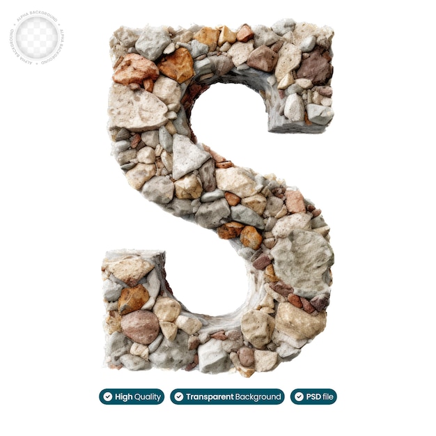 PSD earthy typography the letter 39s39 crafted from solid and timeless stone structures