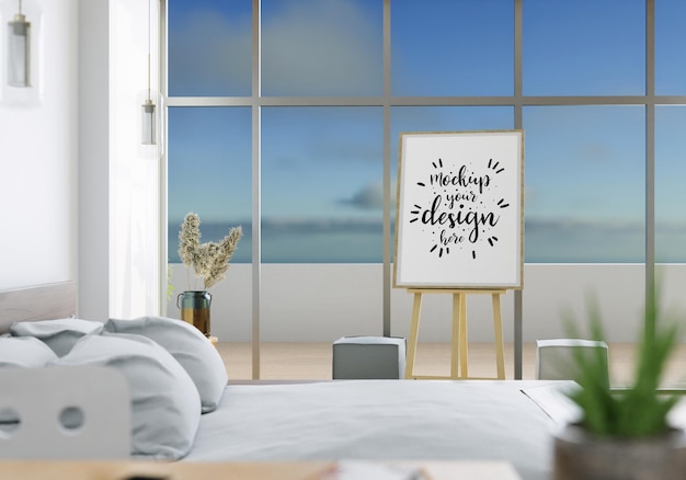 PSD easel mockup in living room mockup