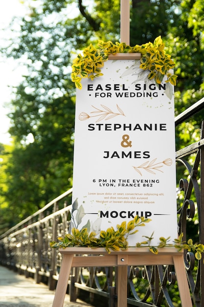 PSD easel sign mockup for wedding