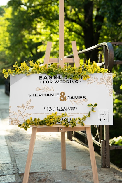 PSD easel sign mockup for wedding