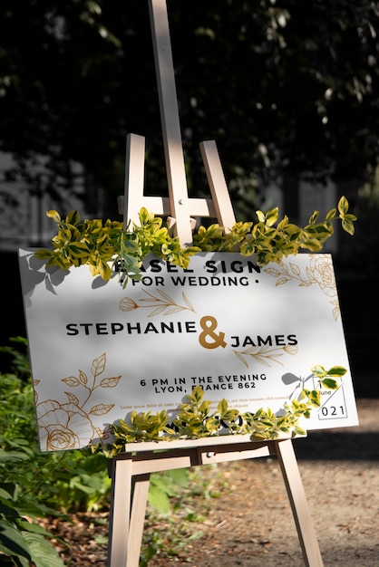 PSD easel sign mockup for wedding