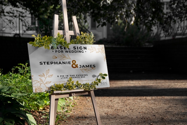 PSD easel sign mockup for wedding